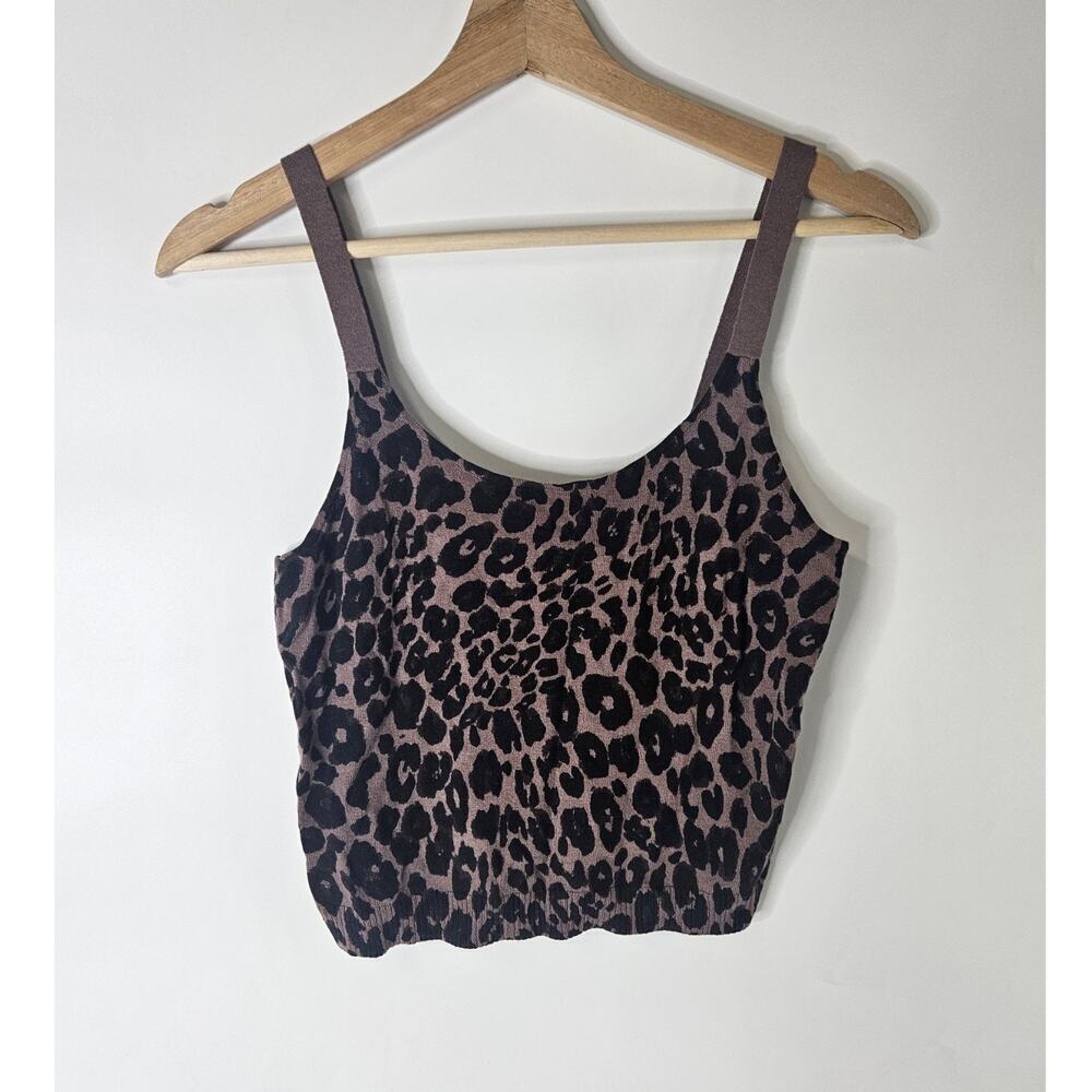 Santuary Rib Leopard Animal Print Crop Top Women Size SMALL